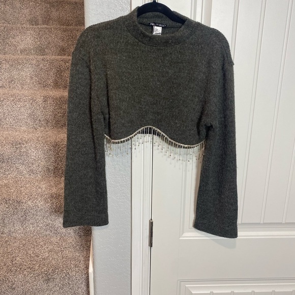 Zara Dark Gray Jewel Crystal Fringe sweater - Picture 7 of 14